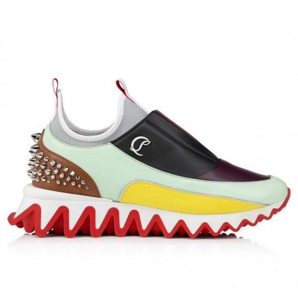 Christian Louboutin Baskets Femme Sharkyloub Sp Spikes Cuir de veau, Néoprène et Clous Multicolore – Image 2