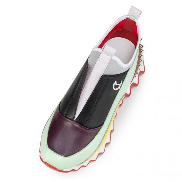 Christian Louboutin Baskets Femme Sharkyloub Sp Spikes Cuir de veau, Néoprène et Clous Multicolore – Image 3
