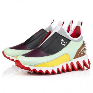 Christian Louboutin Baskets Femme Sharkyloub Sp Spikes Cuir de veau, Néoprène et Clous Multicolore