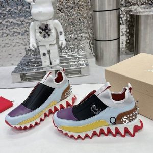 Christian Louboutin Baskets Femme Sharkyloub Sp Spikes Cuir de veau, Néoprène et Clous Multi
