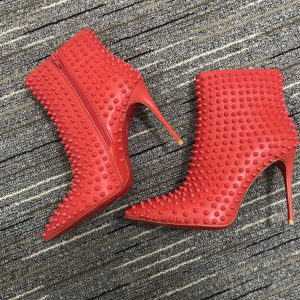 Christian Louboutin Snakilta Bottines Cloutées 100 mm Cuir Veau Rouge