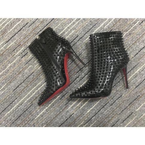Christian Louboutin Snakilta Bottines Cloutées 100 mm Cuir Verni Noir – Image 2