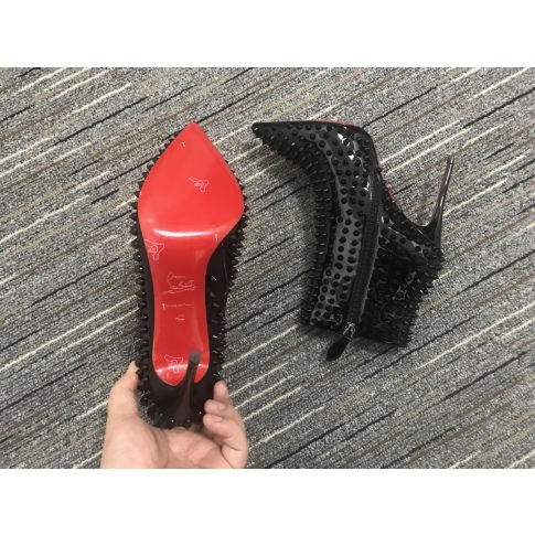Christian Louboutin Snakilta Bottines Cloutées 100 mm Cuir Verni Noir – Image 4