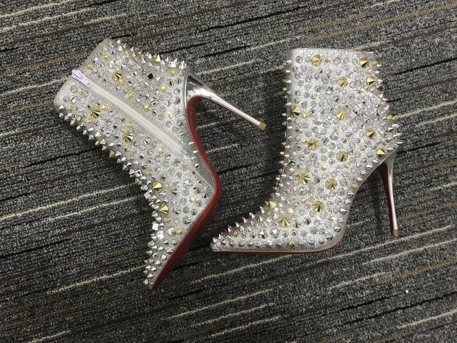 Christian Louboutin So Full Kate 100mm Bottines Specchio Paillettes Argent