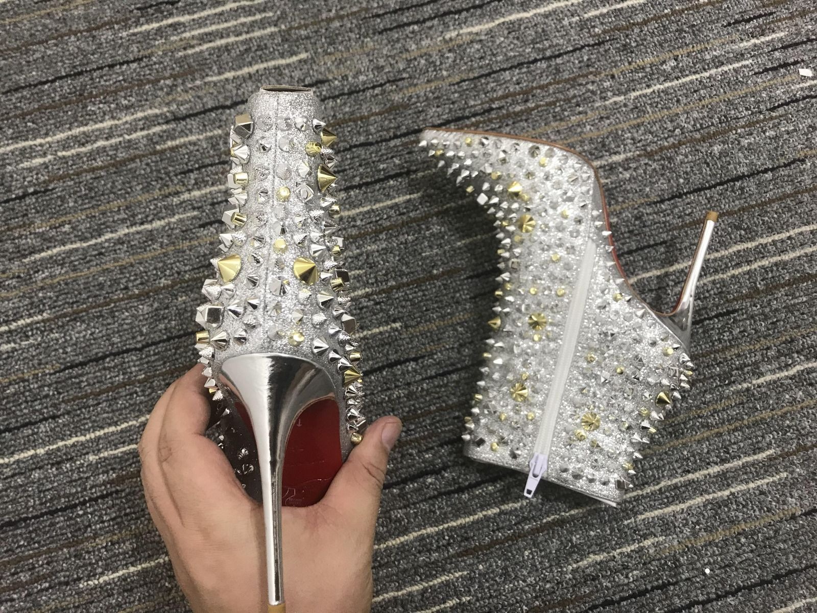 Christian Louboutin So Full Kate 100mm Bottines Specchio Paillettes Argent – Image 2
