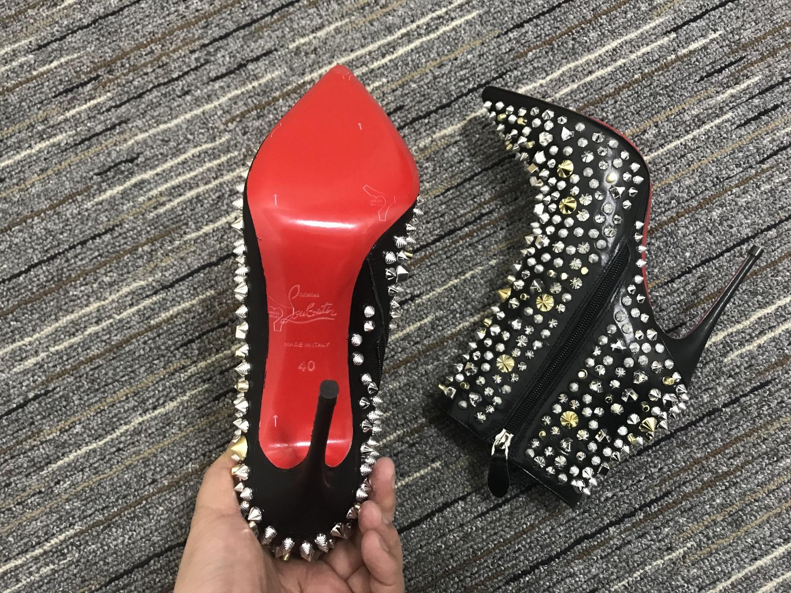 Christian Louboutin So Full Kate Bottines 100 mm Cloutées Cuir Noir – Image 4