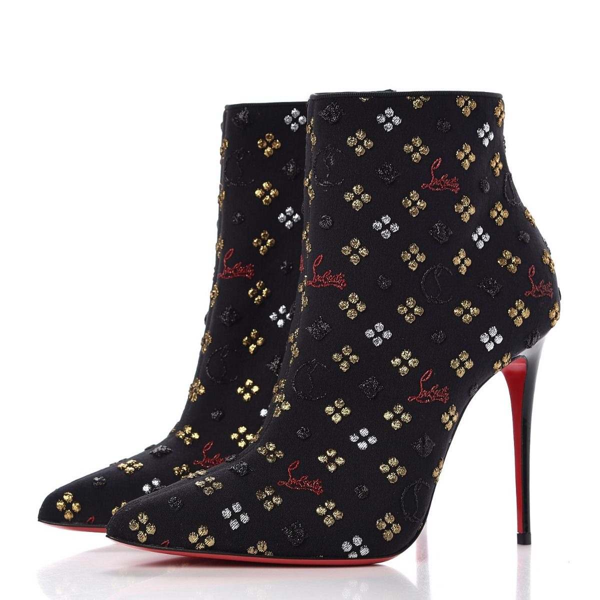 Christian Louboutin So Kate Bottines 100 mm Logo Brodé Tissu Multi Noir