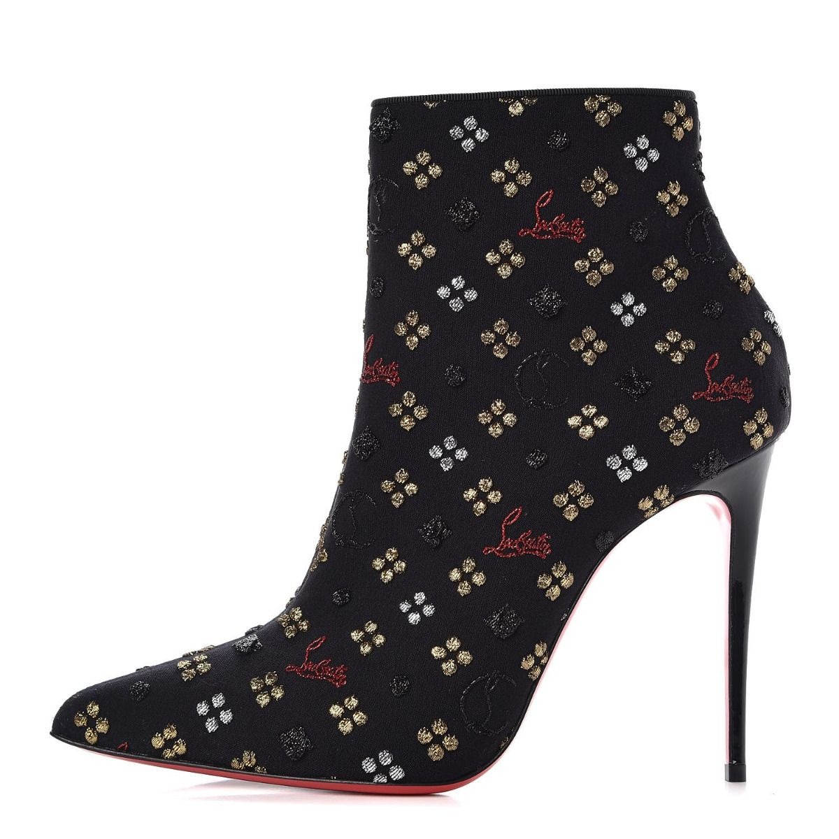 Christian Louboutin So Kate Bottines 100 mm Logo Brodé Tissu Multi Noir – Image 3