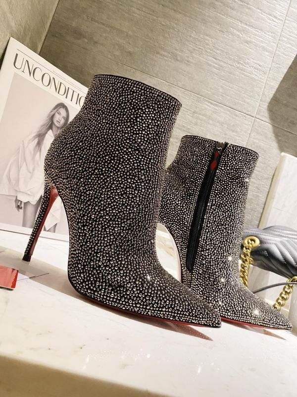 Christian Louboutin So Kate Bottines Cristaux Ornements Veau Velours Noir