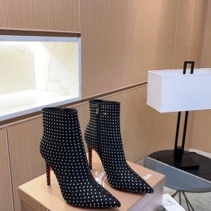 Christian Louboutin So Kate Booty 100mm Plume Daim Clous Argent Noir