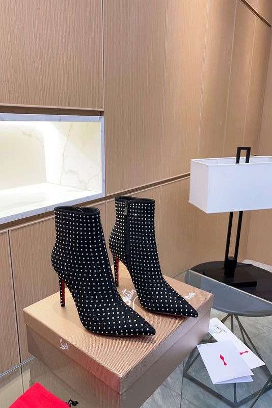 Christian Louboutin So Kate Booty 100mm Plume Daim Clous Argent Noir