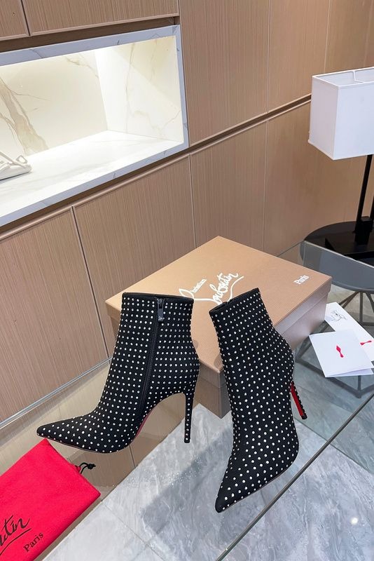 Christian Louboutin So Kate Booty 100mm Plume Daim Clous Argent Noir – Image 2