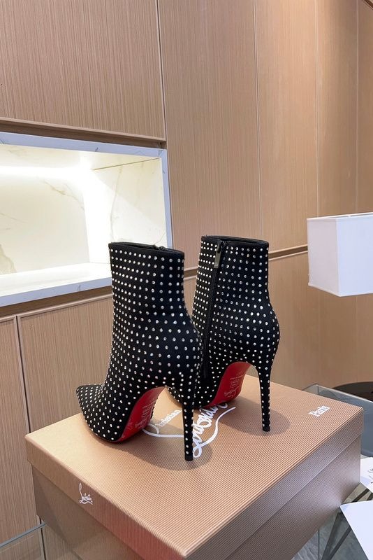 Christian Louboutin So Kate Booty 100mm Plume Daim Clous Argent Noir – Image 3