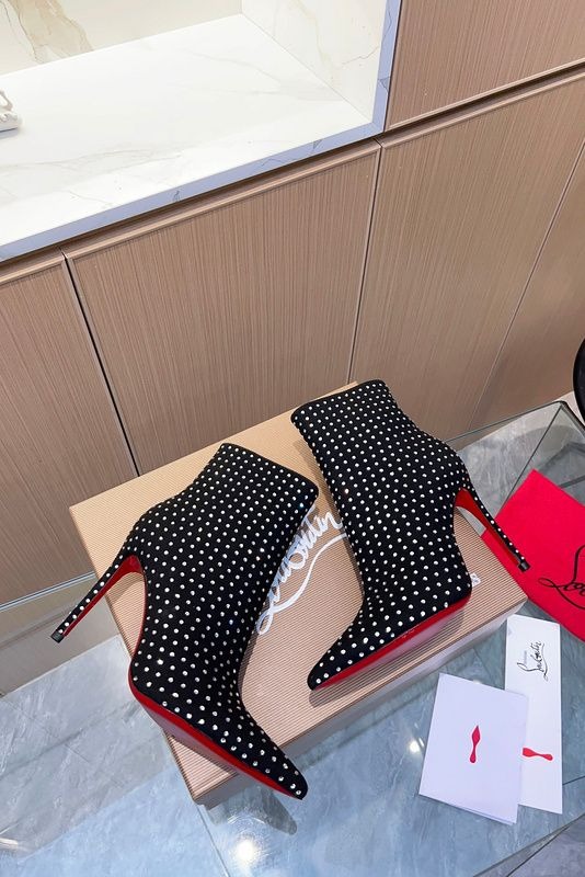 Christian Louboutin So Kate Booty 100mm Plume Daim Clous Argent Noir – Image 4