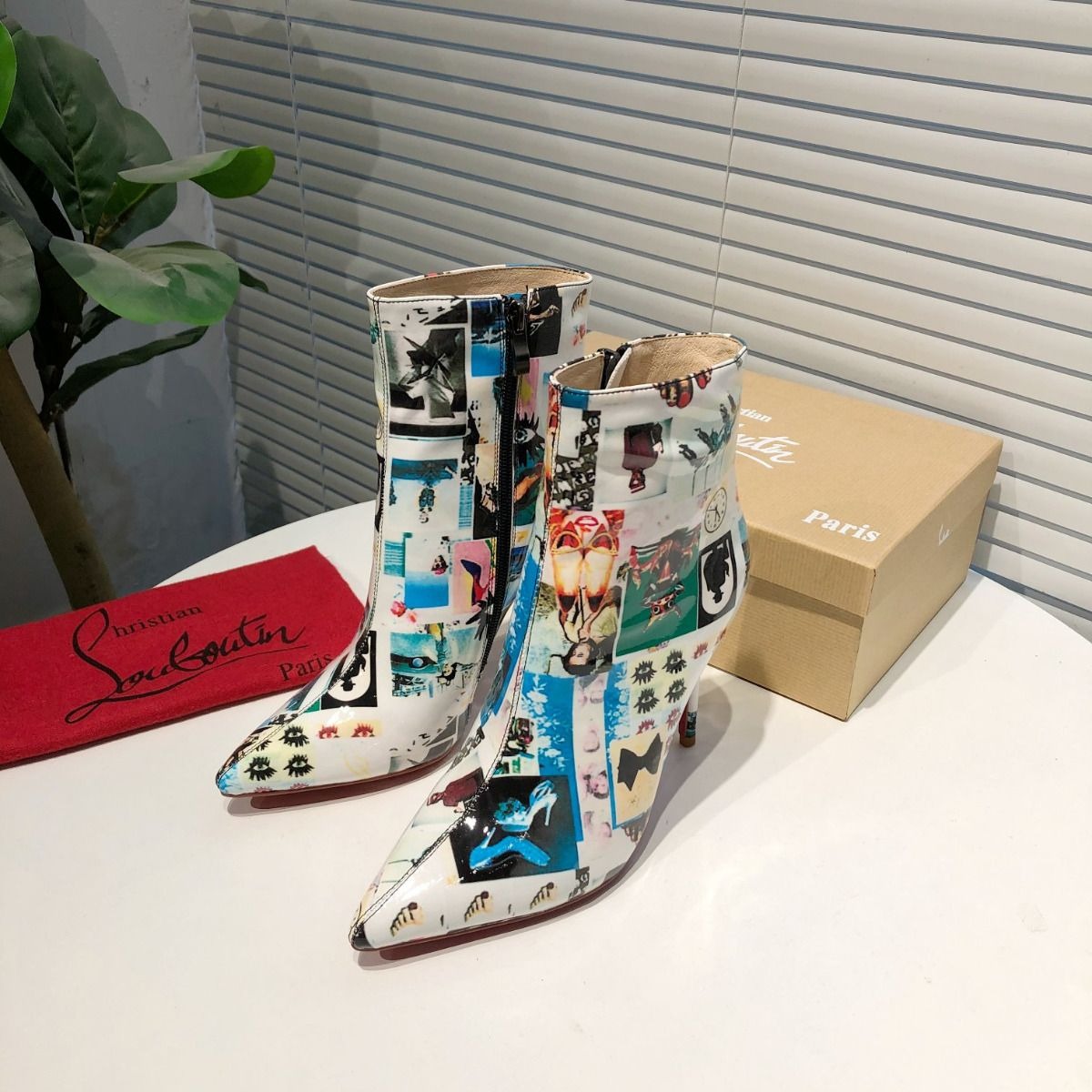 Christian Louboutin So Kate Booty Bottines 100mm Collage Vernis Multicolore
