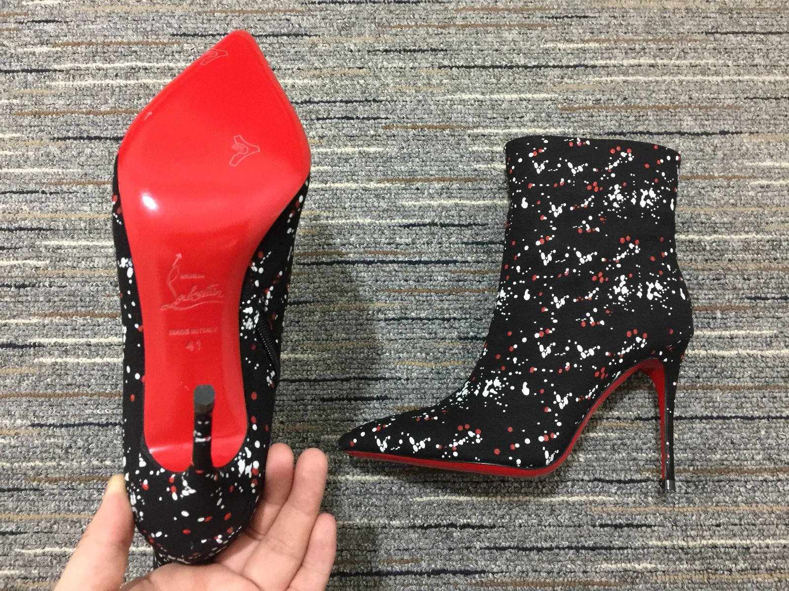 Christian Louboutin So Kate Booty Bottines 100 mm Toile Splash Multicolore – Image 3