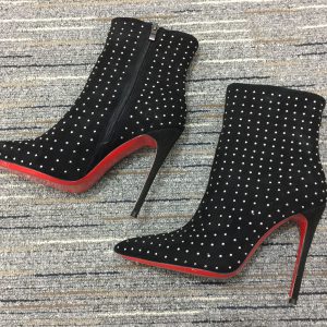 Christian Louboutin So Kate Booty Plume Bottes 100 mm Strass et Daim Noir