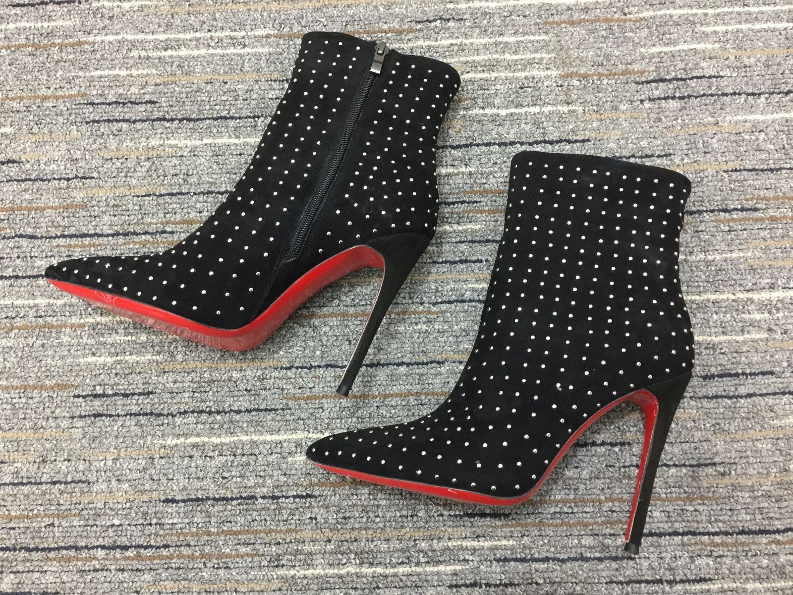 Christian Louboutin So Kate Booty Plume Bottes 100 mm Strass et Daim Noir