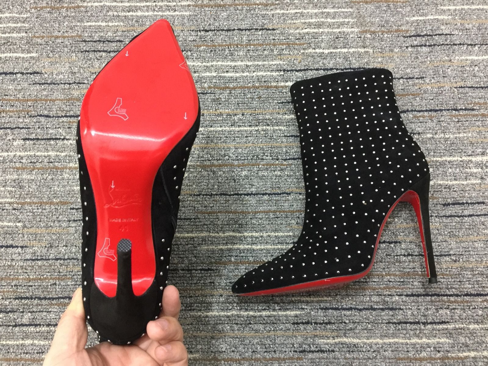 Christian Louboutin So Kate Booty Plume Bottes 100 mm Strass et Daim Noir – Image 2