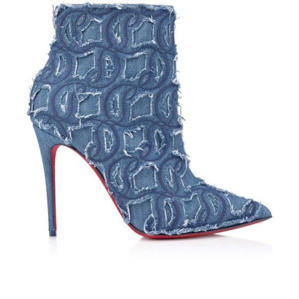 Christian Louboutin So Kate Booty Toile Denim Brodé 100mm Bottines Basses Denim Brodé Louboutin – Image 2