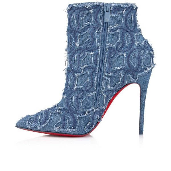 Christian Louboutin So Kate Booty Toile Denim Brodé 100mm Bottines Basses Denim Brodé Louboutin – Image 4