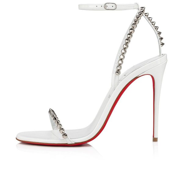 Christian Louboutin So Me 100 mm Sandales en Cuir Verni Calf Spikes Blanc – Image 2