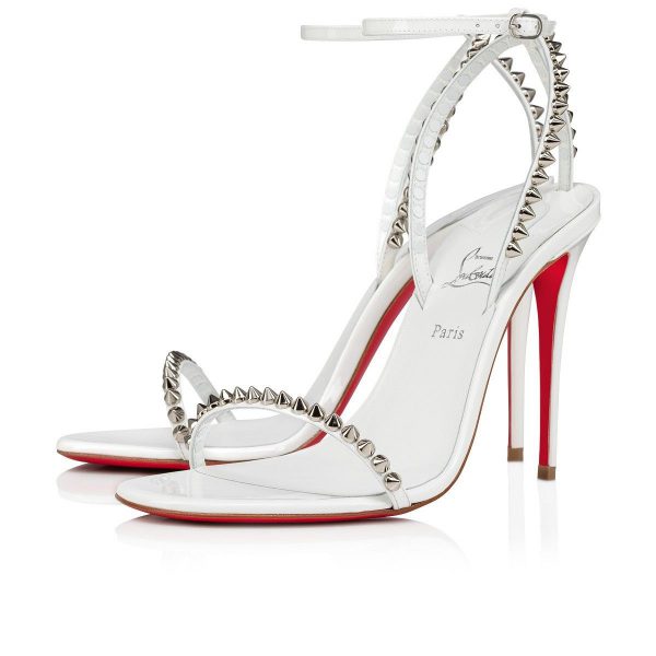 Christian Louboutin So Me 100 mm Sandales en Cuir Verni Calf Spikes Blanc