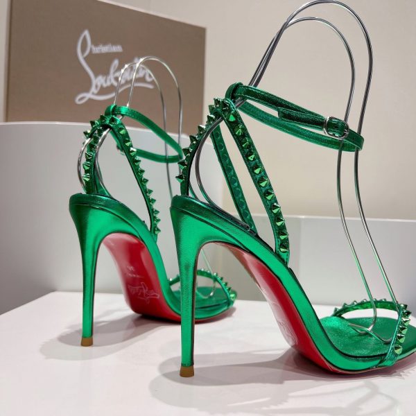 Christian Louboutin So Me Sandales 100mm Pièces Métalliques Vert – Image 4