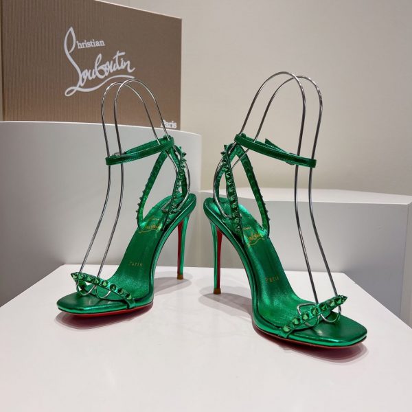 Christian Louboutin So Me Sandales 100mm Pièces Métalliques Vert – Image 5
