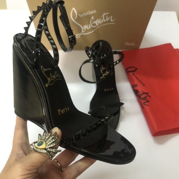 Christian Louboutin So Me Sandales Compensées 85mm Cuir Vernis Noir – Image 2