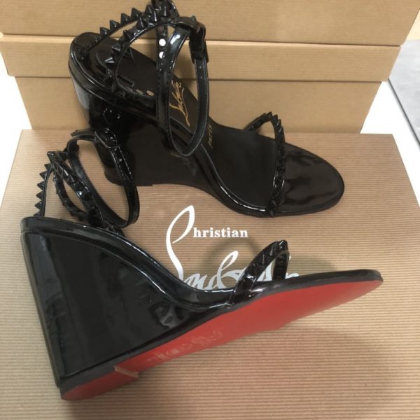 Christian Louboutin So Me Sandales Compensées 85mm Cuir Vernis Noir – Image 3