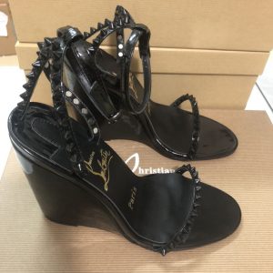 Christian Louboutin So Me Sandales Compensées 85mm Cuir Vernis Noir