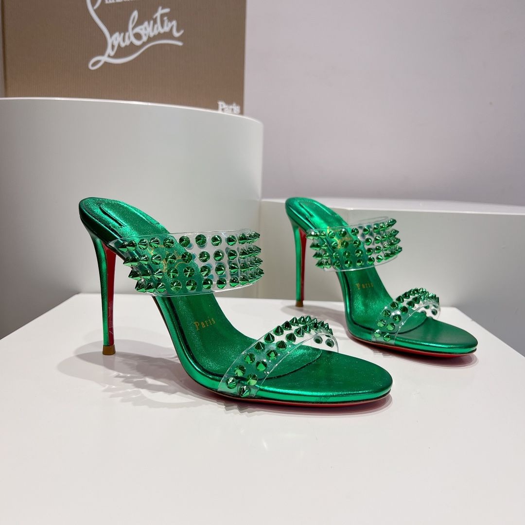 Christian Louboutin Spike Only 105mm PVC et Sandales en Cuir Iridescent Vert