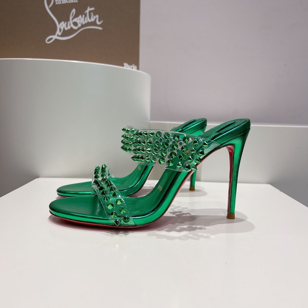 Christian Louboutin Spike Only 105mm PVC et Sandales en Cuir Iridescent Vert – Image 2