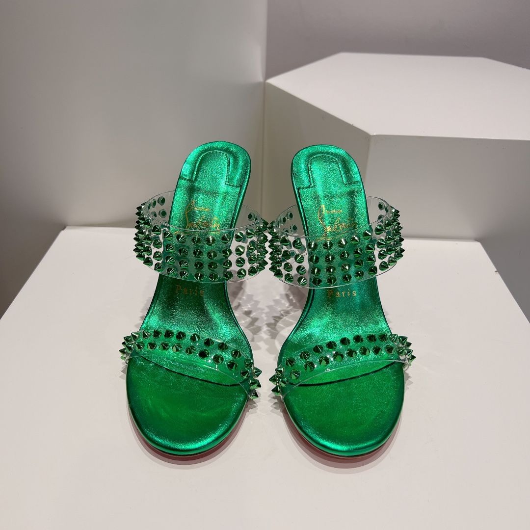 Christian Louboutin Spike Only 105mm PVC et Sandales en Cuir Iridescent Vert – Image 3