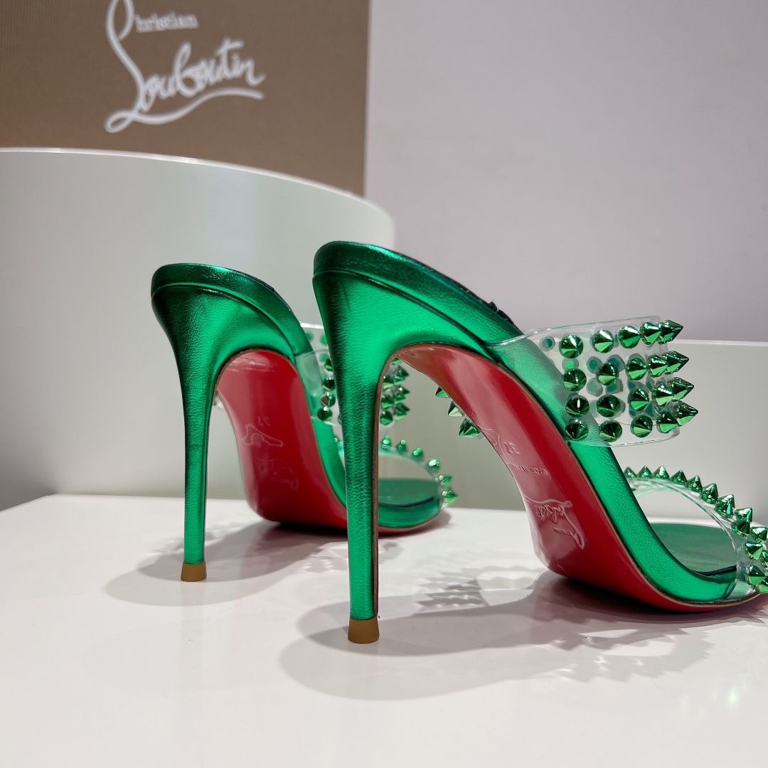 Christian Louboutin Spike Only 105mm PVC et Sandales en Cuir Iridescent Vert – Image 4