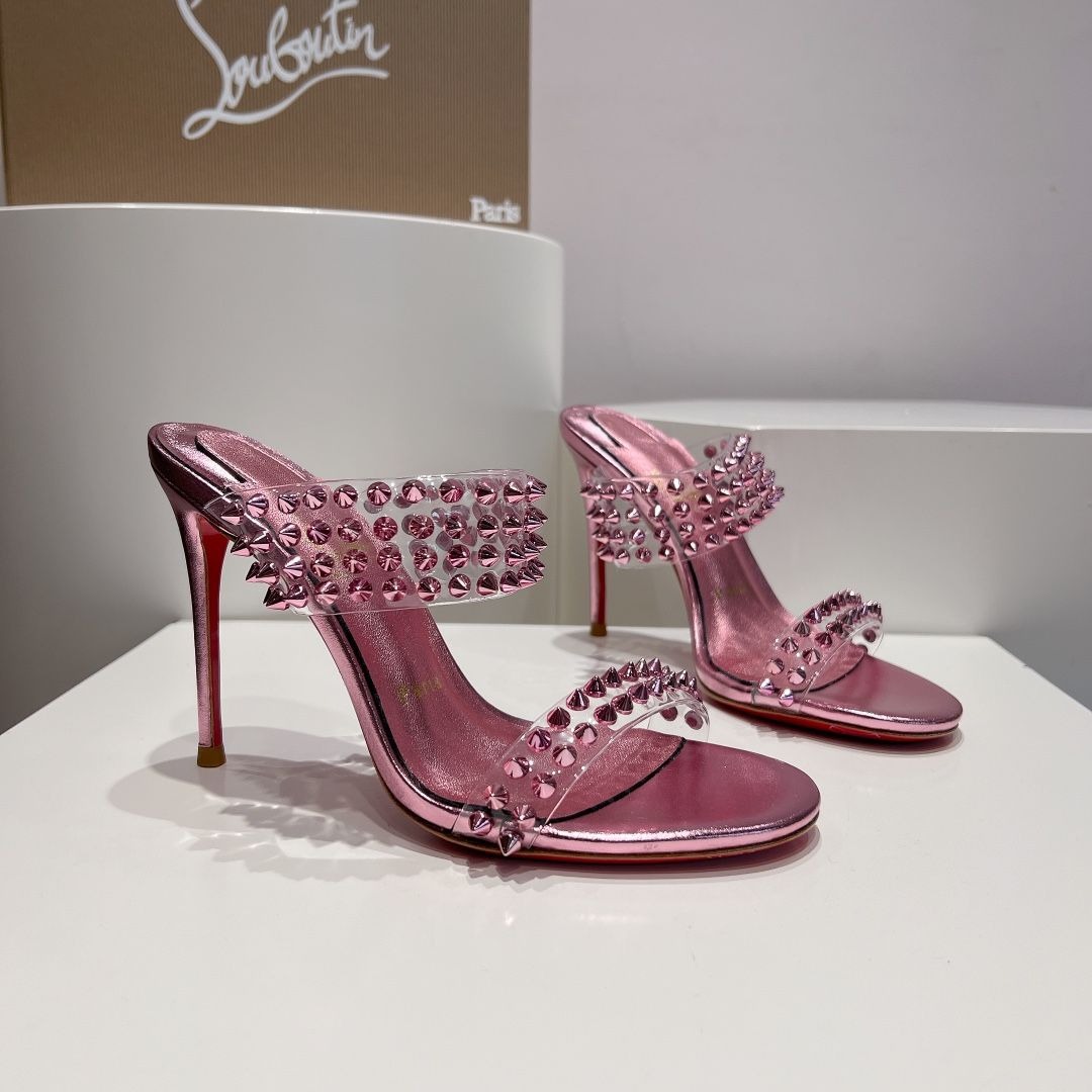 Christian Louboutin Spike Only 105mm PVC et Sandales en Cuir Iridescent Rose