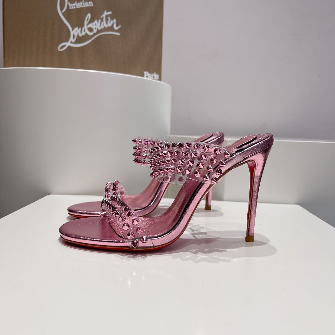 Christian Louboutin Spike Only 105mm PVC et Sandales en Cuir Iridescent Rose – Image 2