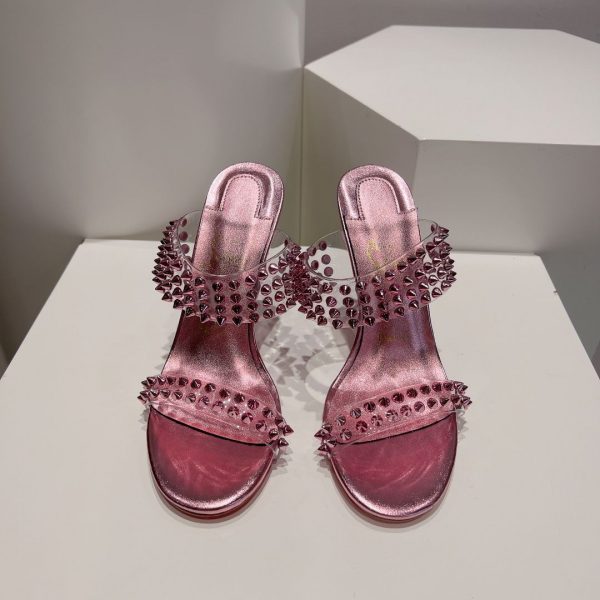 Christian Louboutin Spike Only 105mm PVC et Sandales en Cuir Iridescent Rose – Image 3