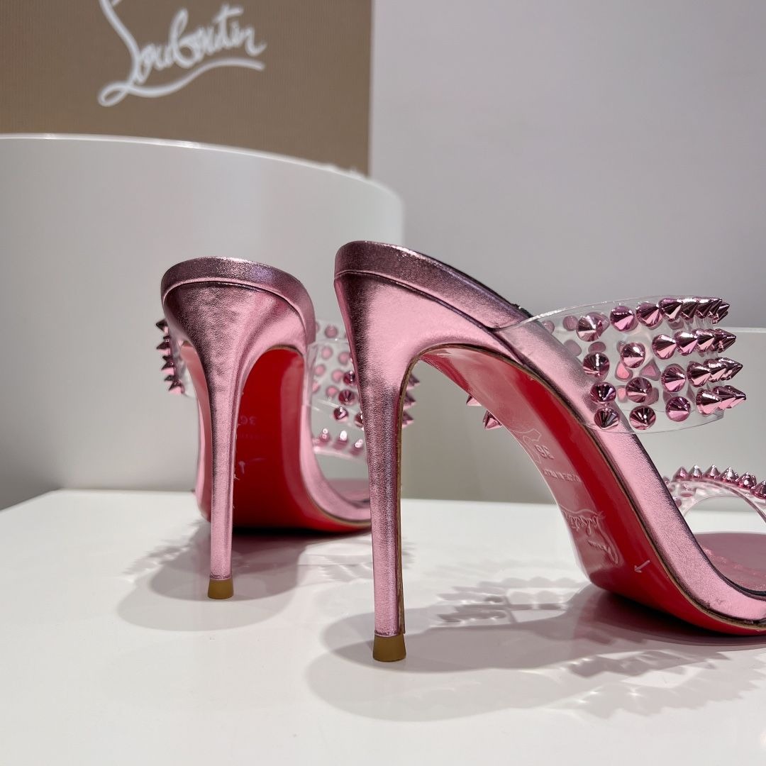 Christian Louboutin Spike Only 105mm PVC et Sandales en Cuir Iridescent Rose – Image 4