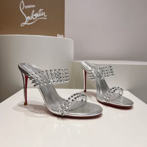 Christian Louboutin Spike Only 105mm PVC et Sandales en Cuir Argenté
