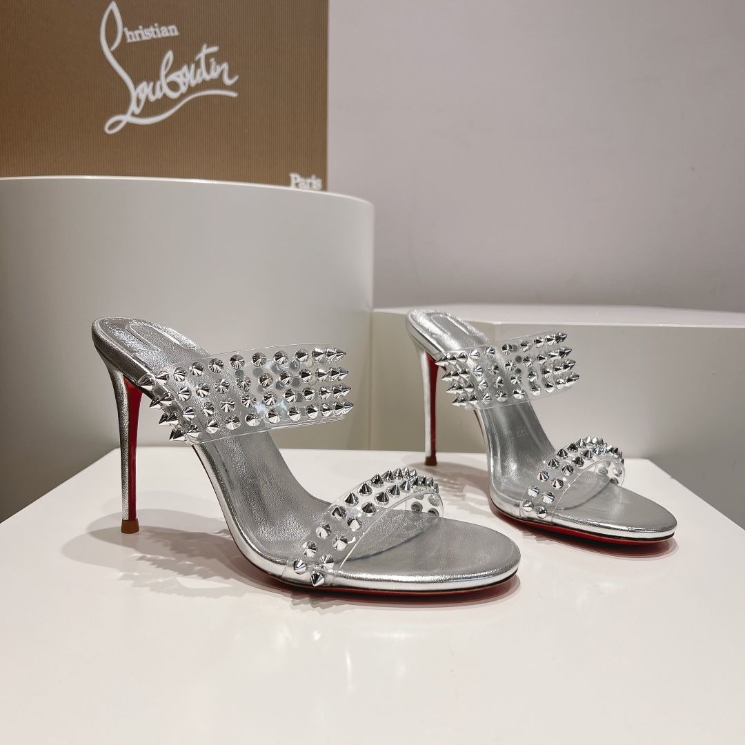 Christian Louboutin Spike Only 105mm PVC et Sandales en Cuir Argenté