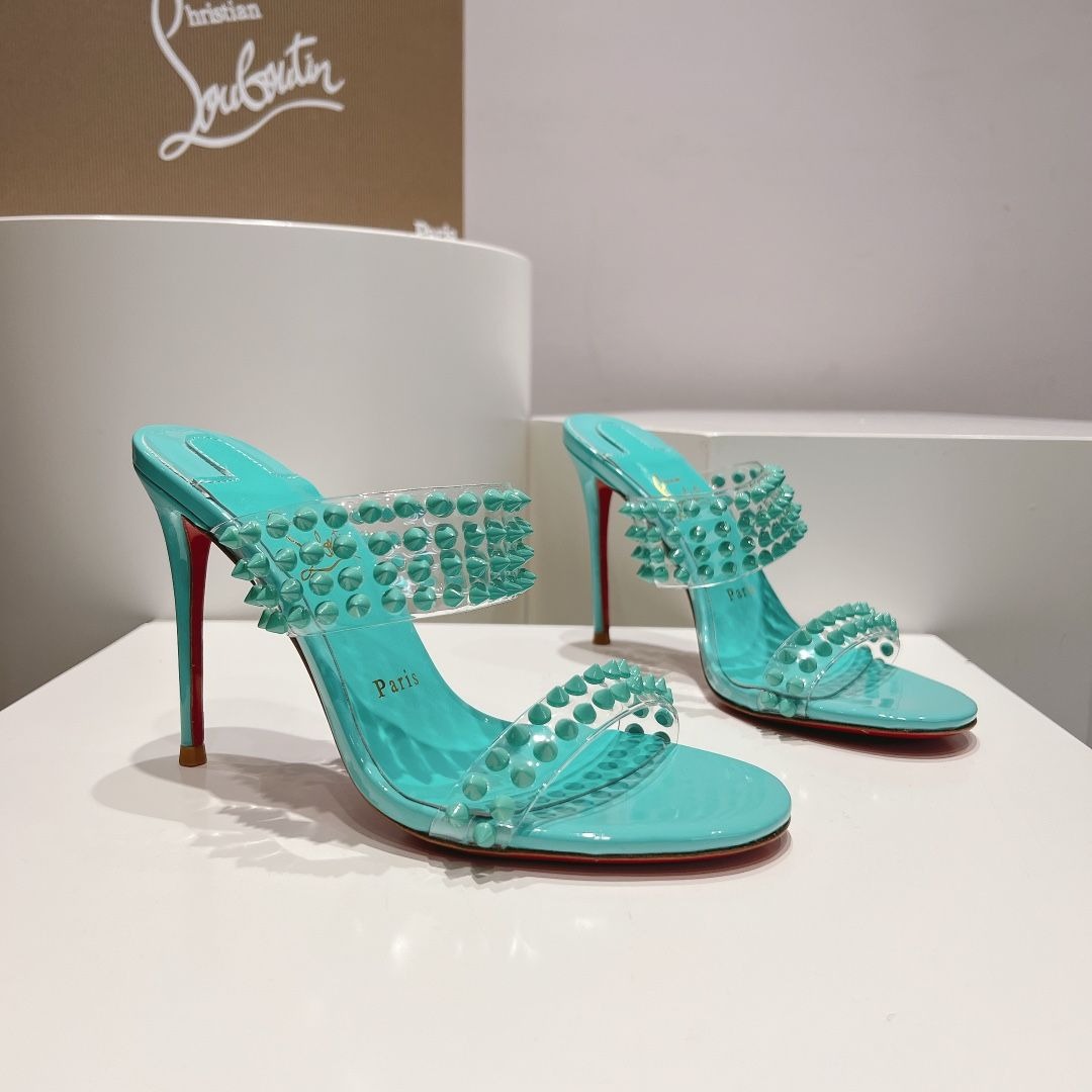 Christian Louboutin Spike Only Sandales 105mm PVC et Cuir Verni Menthe