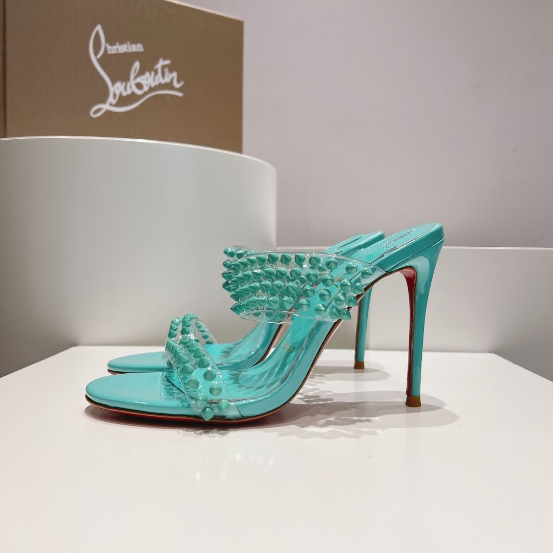 Christian Louboutin Spike Only Sandales 105mm PVC et Cuir Verni Menthe – Image 2