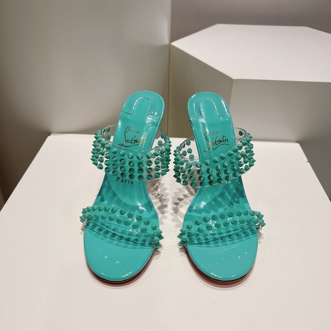 Christian Louboutin Spike Only Sandales 105mm PVC et Cuir Verni Menthe – Image 3