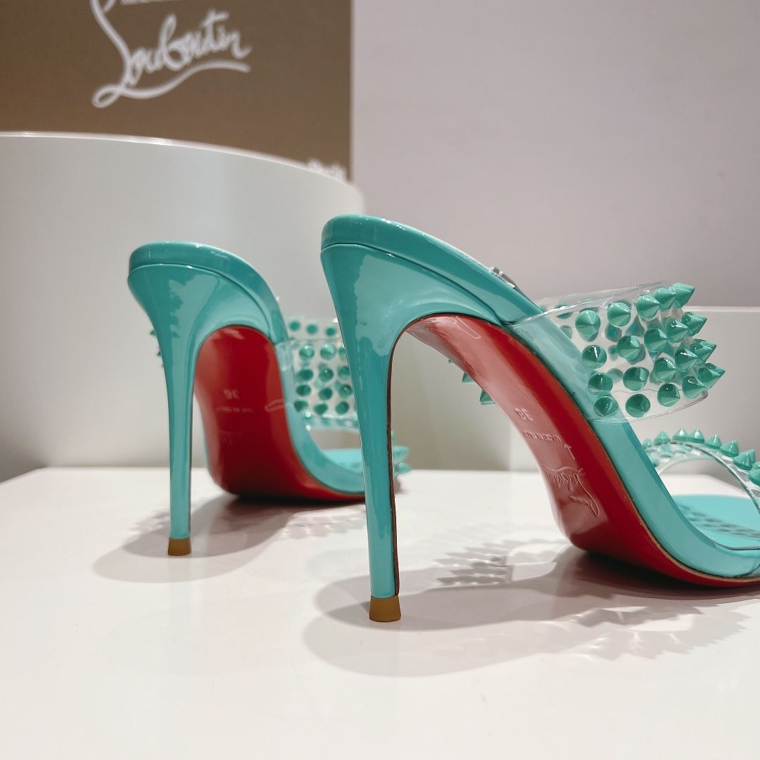 Christian Louboutin Spike Only Sandales 105mm PVC et Cuir Verni Menthe – Image 4