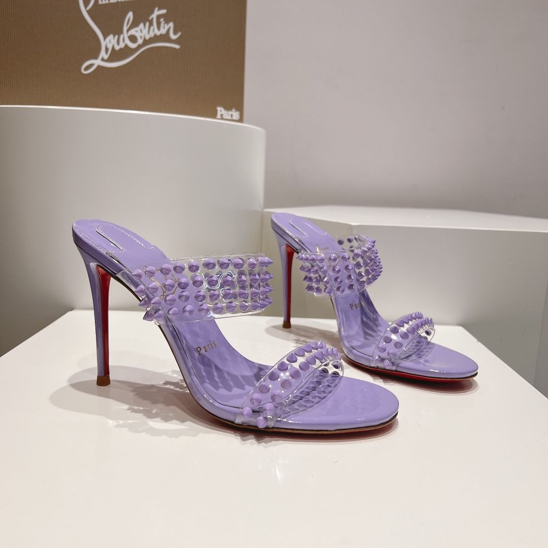 Christian Louboutin Spike Only Sandales 105mm PVC et Cuir Verni Violet