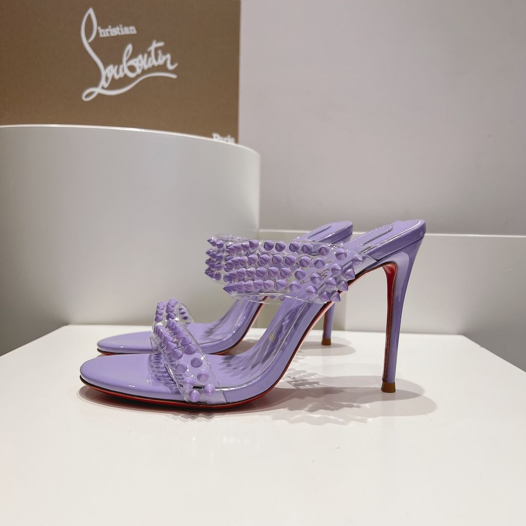Christian Louboutin Spike Only Sandales 105mm PVC et Cuir Verni Violet – Image 2