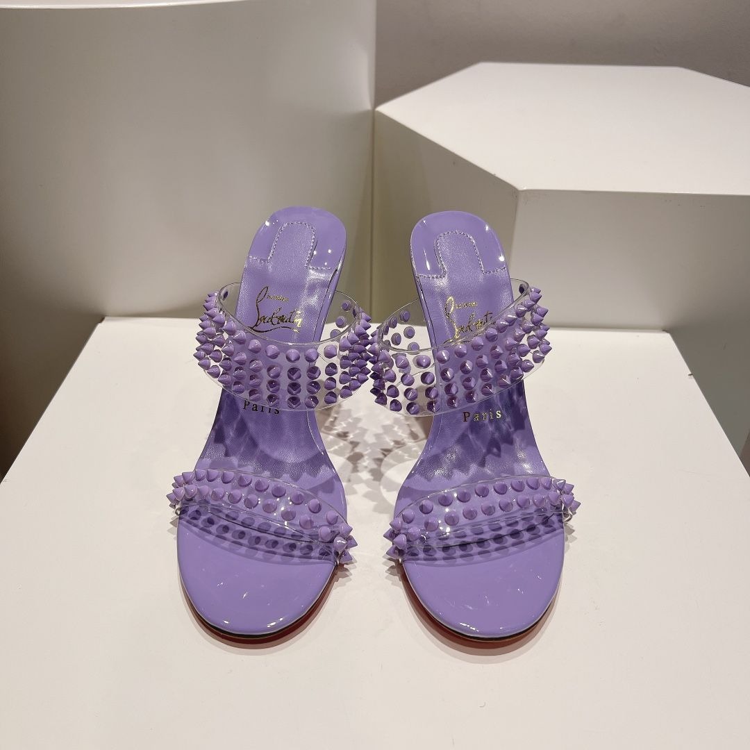 Christian Louboutin Spike Only Sandales 105mm PVC et Cuir Verni Violet – Image 3