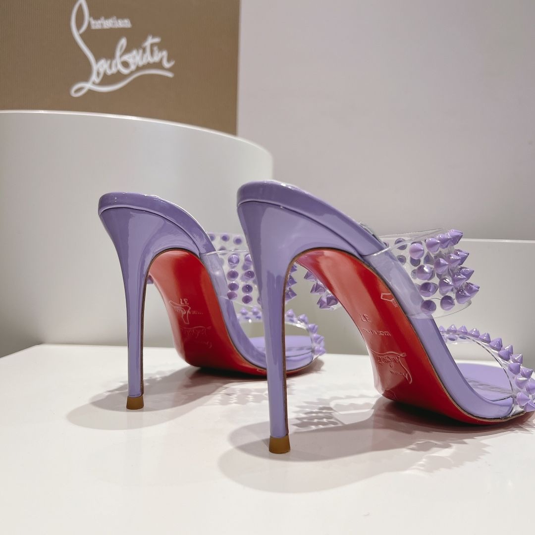 Christian Louboutin Spike Only Sandales 105mm PVC et Cuir Verni Violet – Image 4